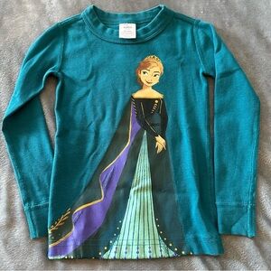Hanna Andersson Disney Frozen II Girls Teal Pajama Organic Cotton Anna Top Sz 4